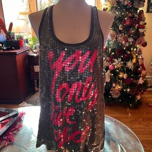 Victoria’s Secret PINK Graphic Tank Bling ‘You Only Live Once’ Size L